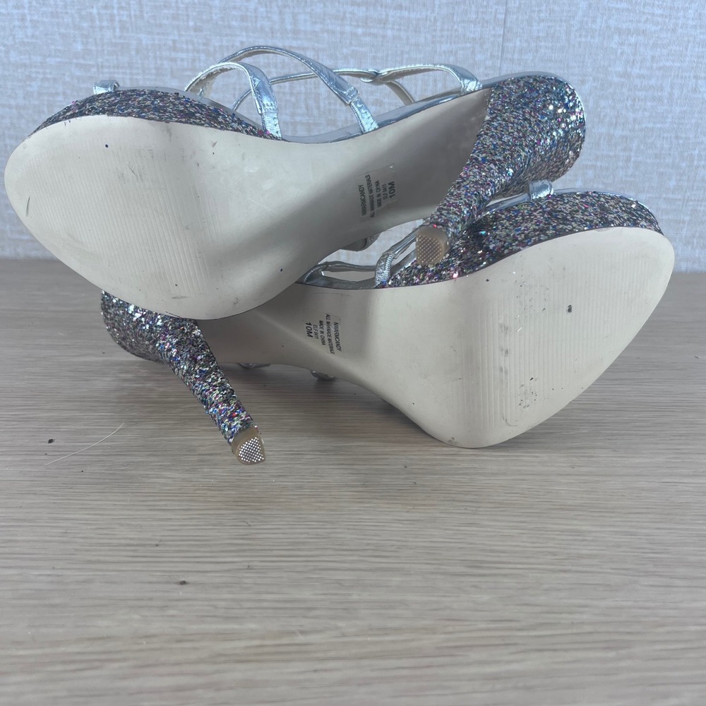 Nine West Warm Candy Silver Metallic Glitter Platform Heels Party Sandals 10 - Picture 8 of 10